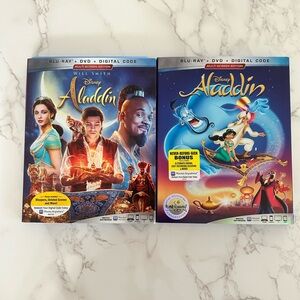 Disney Aladdin Blu-ray Bundle Animated + Live Action Movies | No Digital Code
